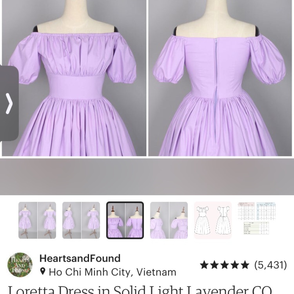 Hearts and found Loretta dress lavender size M